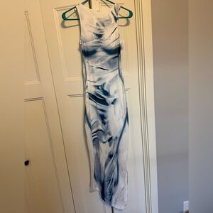 SHEIN Blue and White High neck Maxi Dress